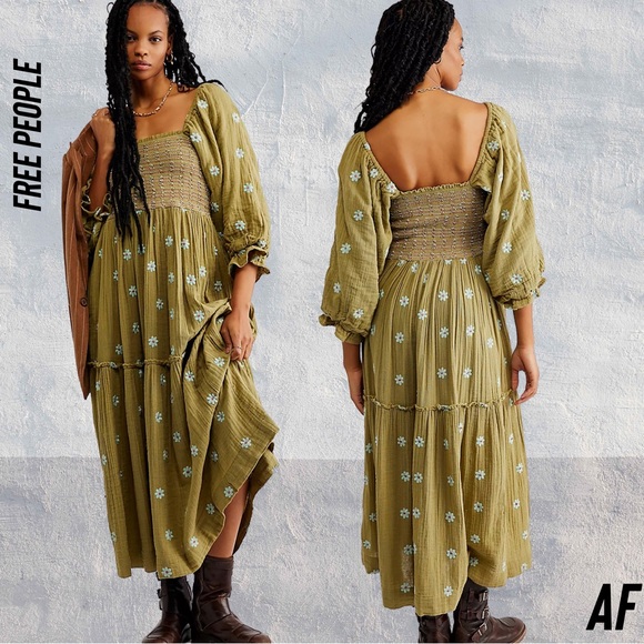 FREE PEOPLE DAHLIA MAXI DRESS IN MOSSTONE COMBO NWT XL - Picture 1 of 12